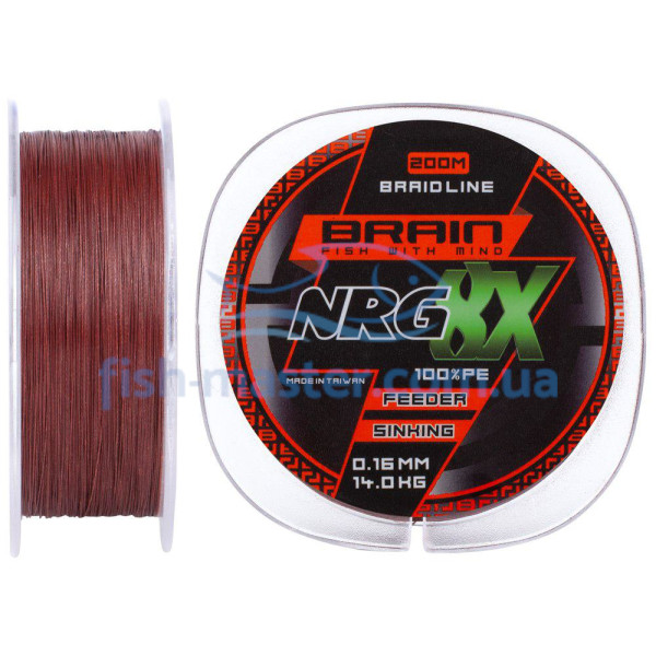 Шнур Brain NRG 8X sinking, 200m, 0.16mm 14.0kg ц:brown