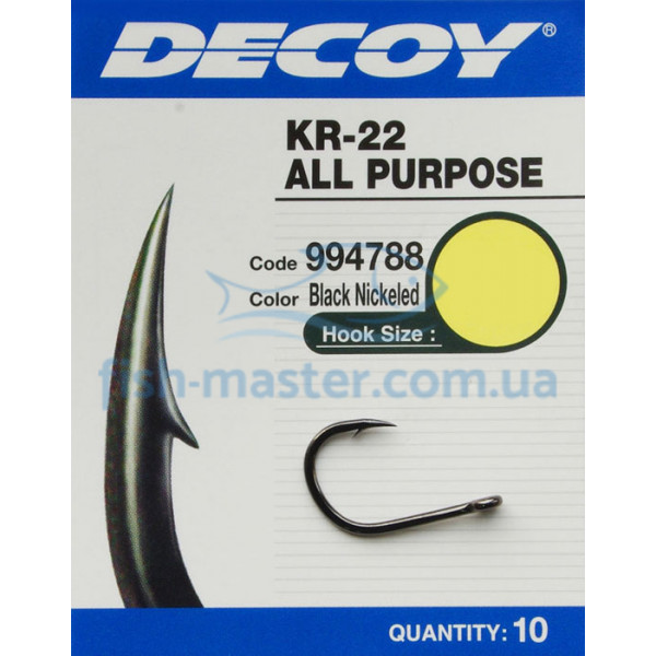 Крючок Decoy KR-22 Black Nickeled #1, 10 шт.