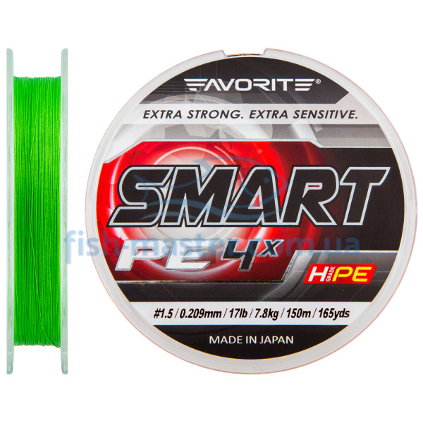 Шнур Favorite Smart PE 4x 150м (салат.) #1.5/0.209мм 7.8кг/17lb