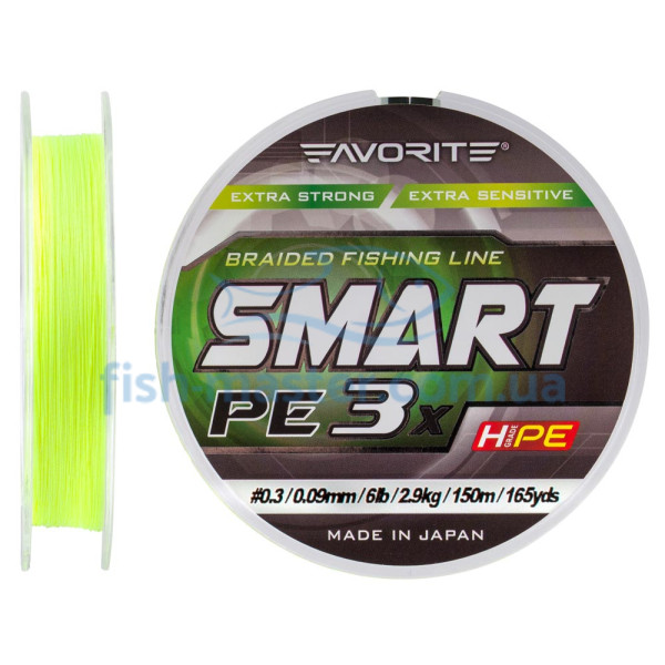 Шнур Favorite Smart PE 3x 150м (fl.yellow) #0.3/0.09mm 6lb/2.9kg