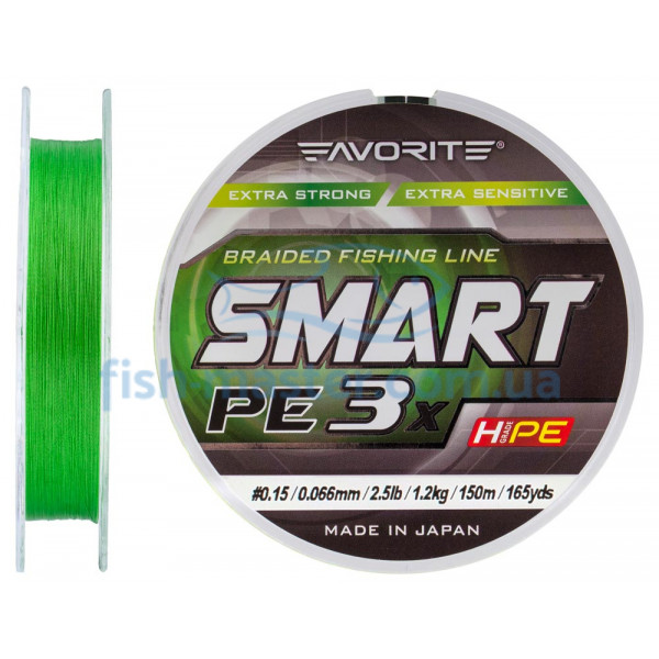 Шнур Favorite Smart PE 3x 150м (l.green) #0.15/0.066 mm 2.5 lb/1.2 kg