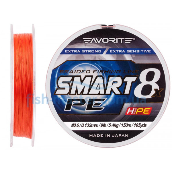 Шнур Favorite Smart PE 8x 150м (red orange) #0.6/0.132 mm 9lb/5.4 кг