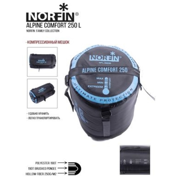 Мешок-одеяло спальный Norfin Alpine Comfort 250 Right (NFL-30237) Мешок-одеяло спальный Norfin Alpine Comfort 250 Right (NFL-30237)