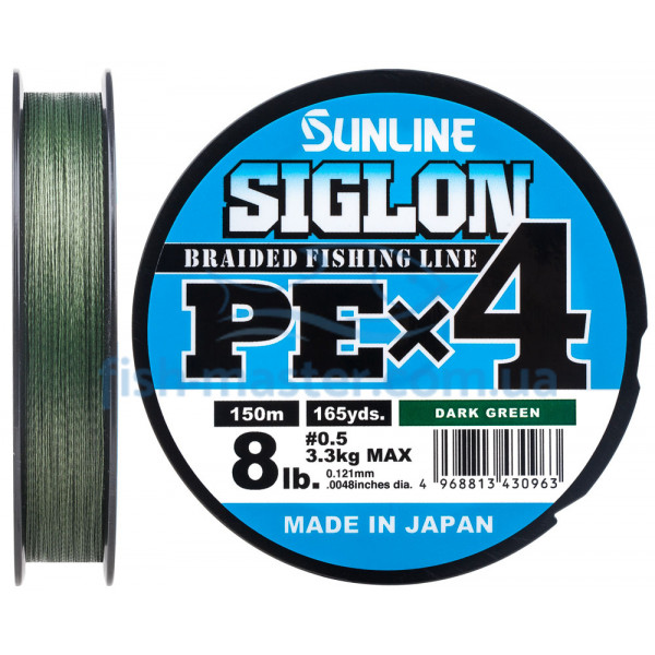 Шнур Sunline Siglon PE х4 150m (темн-зел.) #0.5/0.121 mm 8lb/3.3 kg