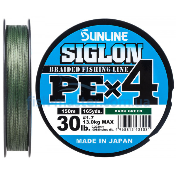 Шнур Sunline Siglon PE х4 150m (темн-зел.) #1.7/0.223 mm 30lb/13.0 kg