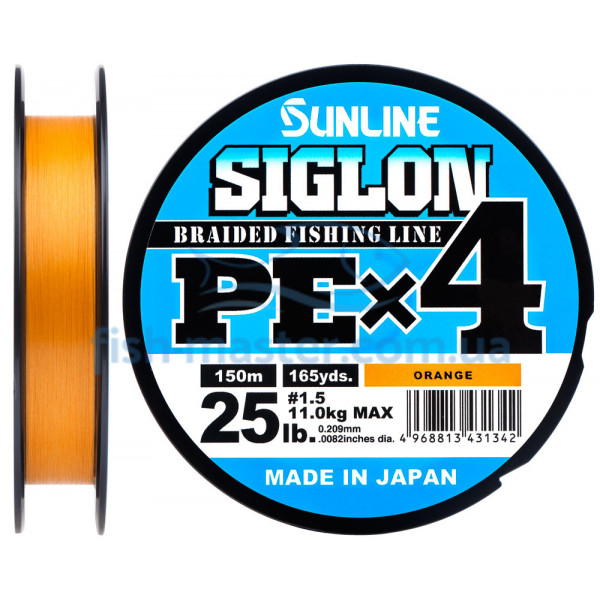 Шнур Sunline Siglon PE х4 150m (оранж.) #1.5/0.209 mm 25lb/11.0 kg