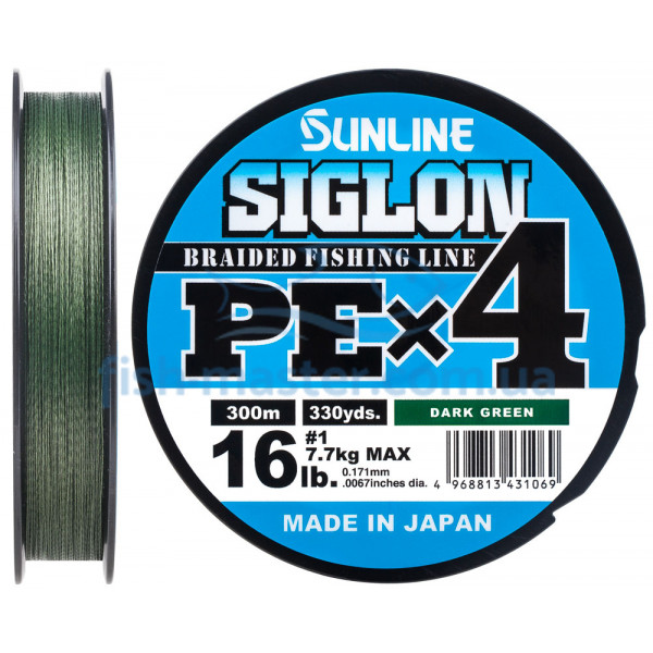 Шнур Sunline Siglon PE х4 300m (темн-зел.) #1.0/0.171 mm 16lb/7.7 kg