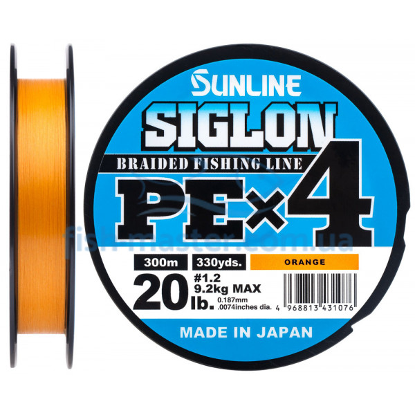 Шнур Sunline Siglon PE х4 300m (оранж.) #1.2/0.187mm 20lb/9.2kg