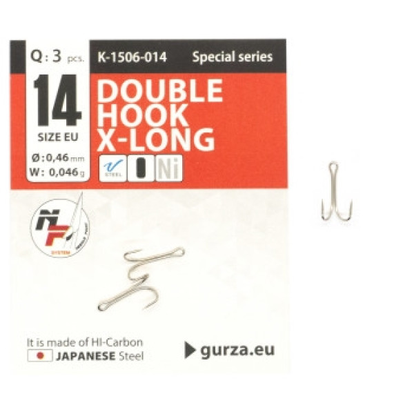 Двойник Gurza Double Hook Х - Long Shank #14 NI 3pc