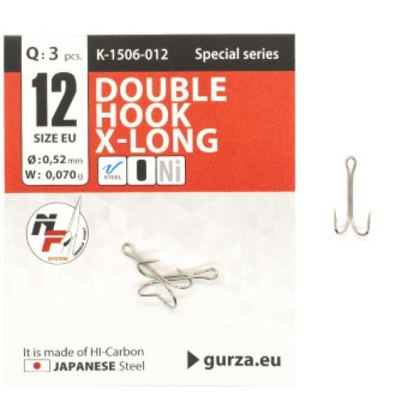 Двойник Gurza Double Hook Х - Long Shank #12 NI 3pc