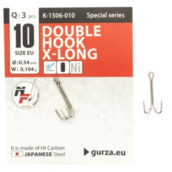 Двійник Gurza Double Hook Х - Long Shank #10 NI 3pc