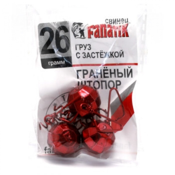 Груз штопор Fanatik граненый с застежкой red 26g 3pc