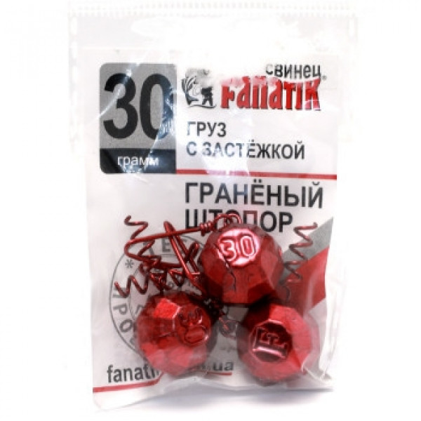 Вантаж штопор Fanatik гранований із застібкою red 30g 3pc