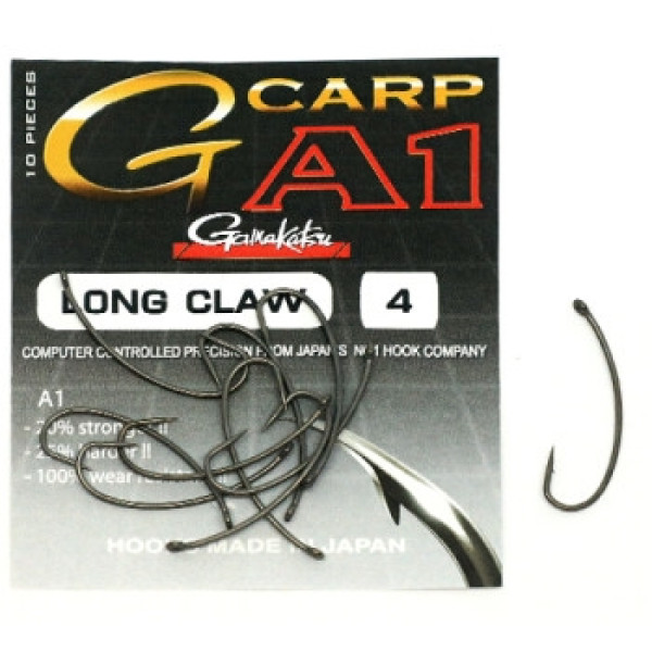 Крючок Gamakatsu A1 G-Carp Long Claw P.T.F.E. coating Grey #4 10шт