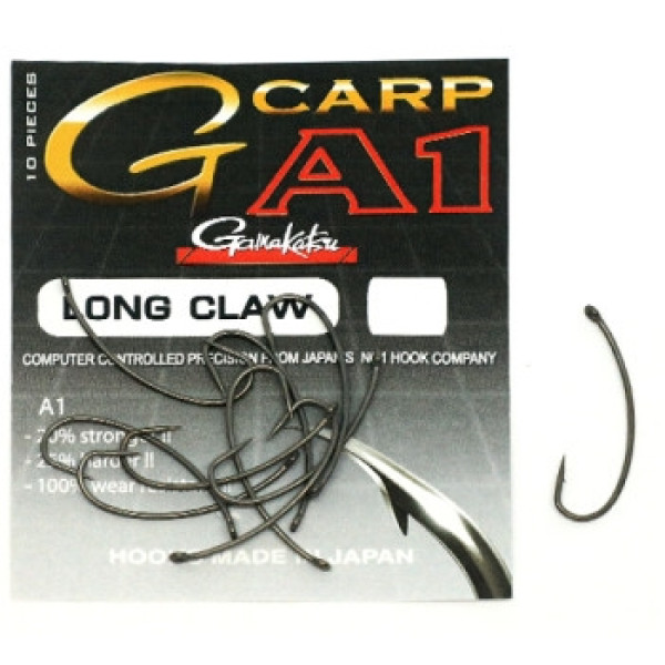 Крючок Gamakatsu A1 G-Carp Long Claw P.T.F.E. coating Grey #2 10шт