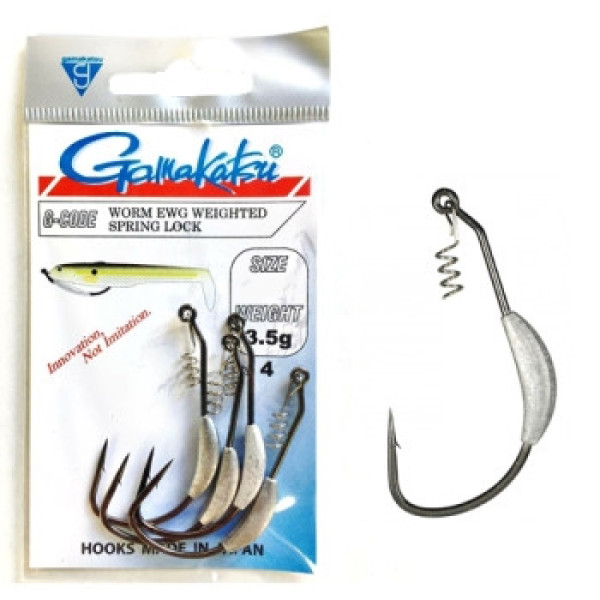 Крючок Gamakatsu офсетный Weighted Superline Spring-Lock 5.25gr #5/0 4шт