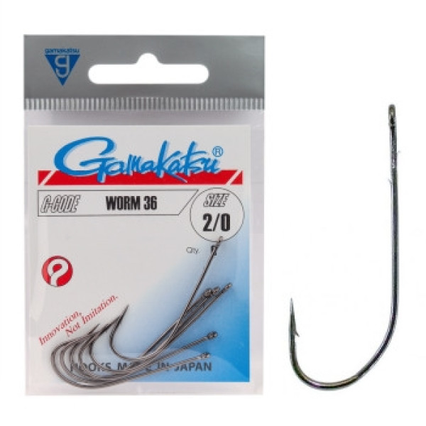 Крючок Gamakatsu Worm 36 Black #2/0 6шт