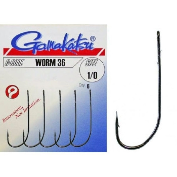 Крючок Gamakatsu Worm 36 Black #1/0 6шт