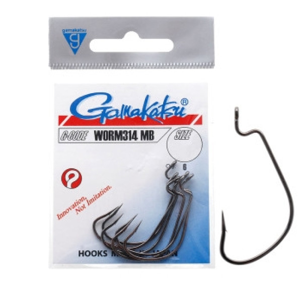 Крючок Gamakatsu офсетный Worm 314 MB Black #2/0 6шт