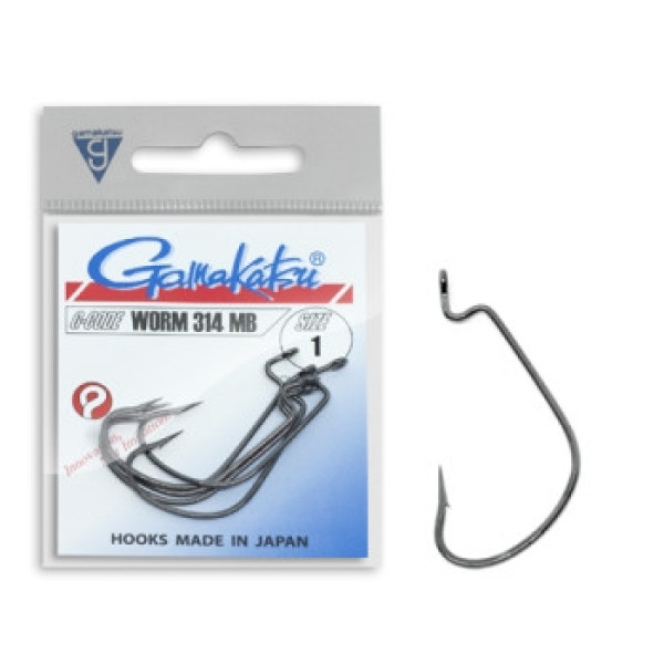 Крючок Gamakatsu офсетный Worm 314 MB Black #1 6шт