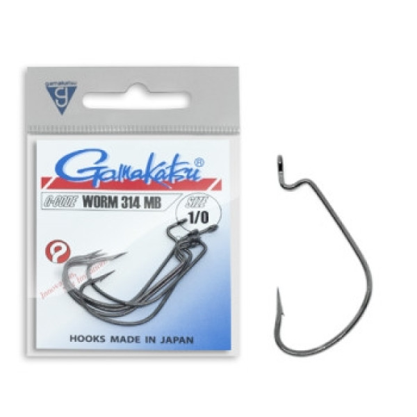 Крючок Gamakatsu офсетный Worm 314 MB Black #1/0 6шт
