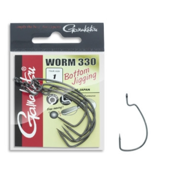 Крючок Gamakatsu офсетный Worm 330 Black #1 6шт