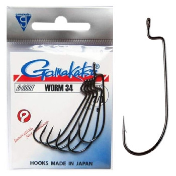 Крючок Gamakatsu офсетный Worm 34 Black #1/0 6шт
