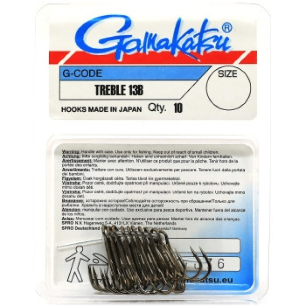 Крючок Gamakatsu тройной Treble 13NS Black #10 10шт
