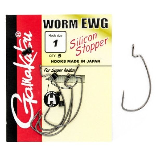 Крючок Gamakatsu офсетный Worm Offset EWG silicon stopper Black #1 5шт