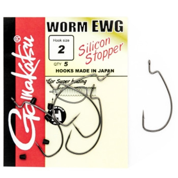 Крючок Gamakatsu офсетный Worm Offset EWG silicon stopper Black #2 5шт