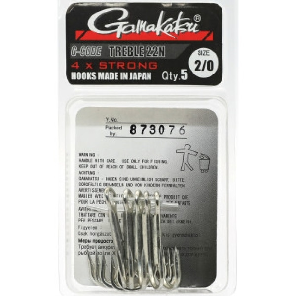 Крючок Gamakatsu тройной Treble 22  4x Strong Nickel #2/0 5шт