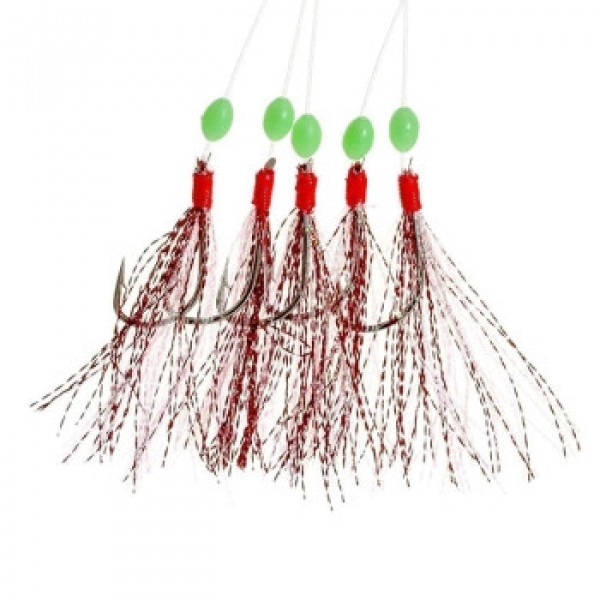 Морський монтаж Fladen Feather Rig Sparkling Red Silver 5 Hooks size 4