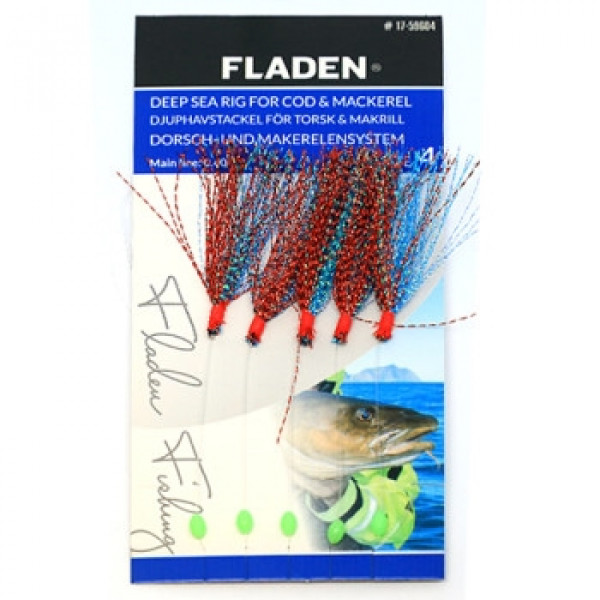 Морской монтаж Fladen Glitter Feather Rig Red Turquoise 4 5-hooks