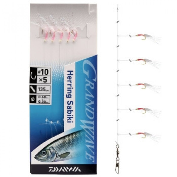 Оснащення Daiwa Grand Wave Herring Rig 135cm 0.3/0.4mm #10 Pink Glow