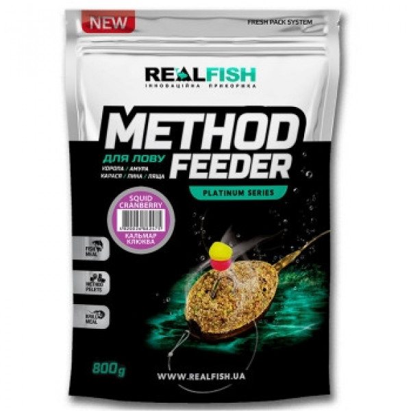 Прикормка Real Fish Метод Фидер Кальмар-Клюква 0.8kg