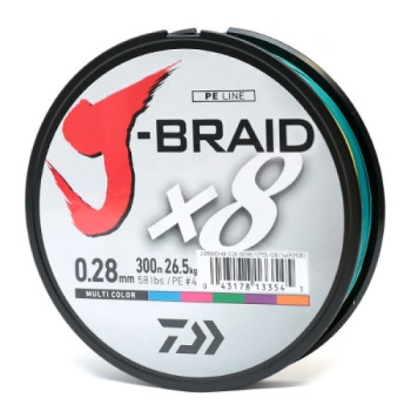 Шнур Daiwa J-Braid X8 Multicolor 300m 26.50kg 0.28mm #4.0