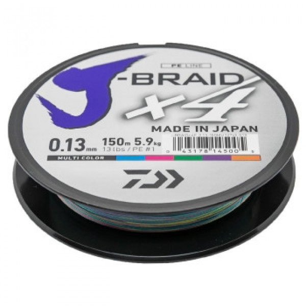 Шнур Daiwa J-Braid X4E 150м Multi Color 5.9kg 0.13mm #1.0