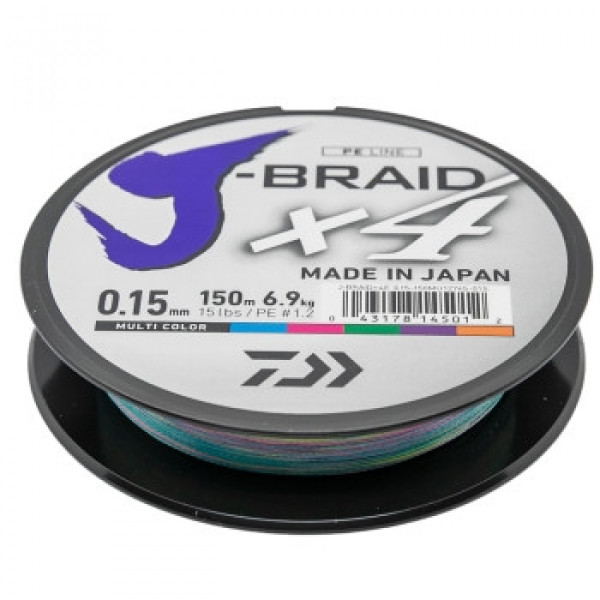 Шнур Daiwa J-Braid X4E 150m Multi Color 6.9kg 0.15mm #1.2