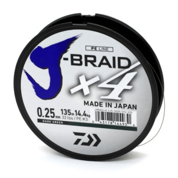 Шнур Daiwa J-Braid X4E 0,25mm 135m Dark Green