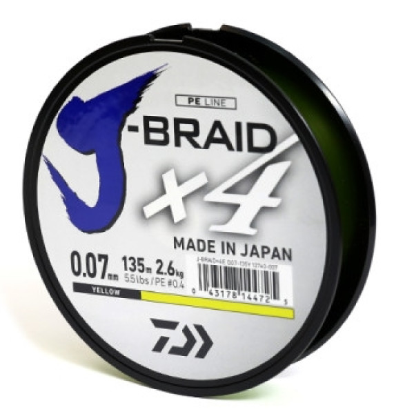 Шнур Daiwa J-Braid X4E 0,07mm 135m Yellow