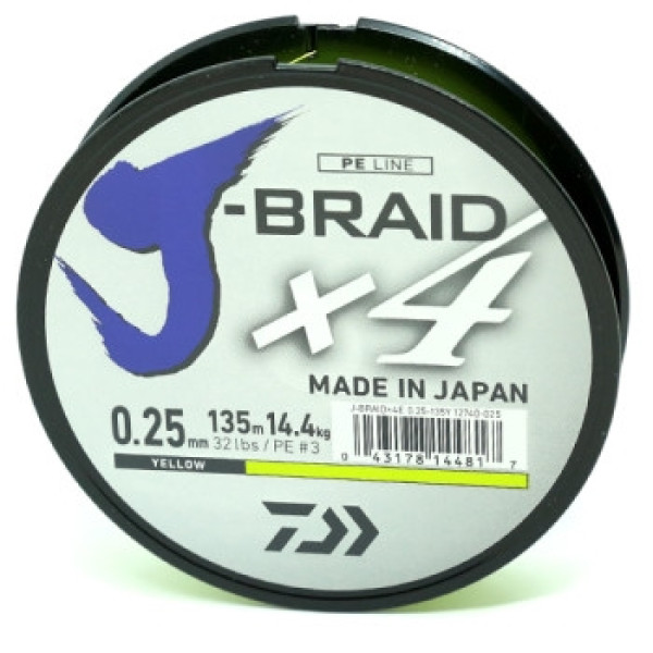 Шнур Daiwa J-Braid X4E 0,25mm-135m yellow