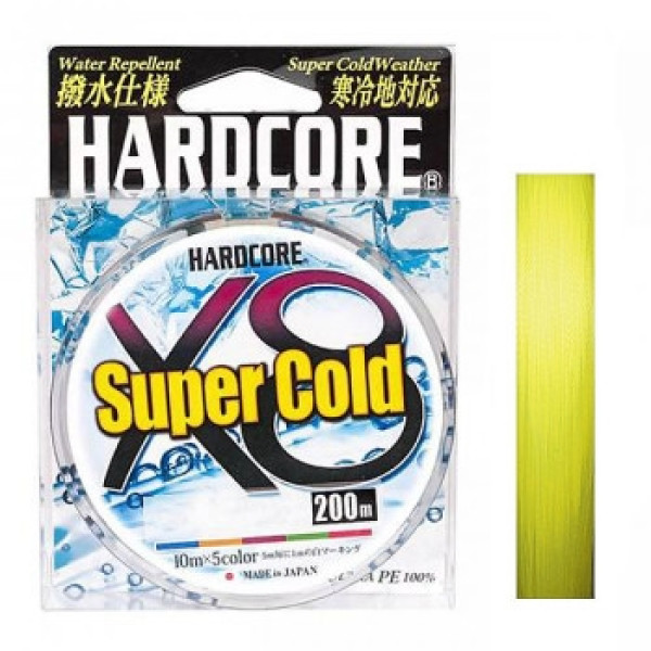 Шнур Duel Hardcore Super Cold X8 200m Hi-Vis Yellow 12.0kg 0.19mm  #1.2