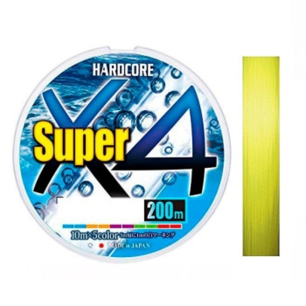 Шнур Duel Hardcore Super X4 200m Hi-Vis Yellow 5.4kg 0.13mm #0.6