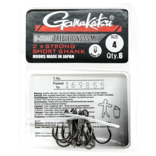 Крючок Gamakatsu тройной Treble 18NS SS ME Black #4 6шт