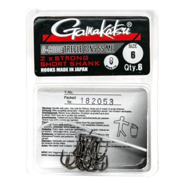 Крючок Gamakatsu тройной Treble 18NS SS ME Black #6 6шт