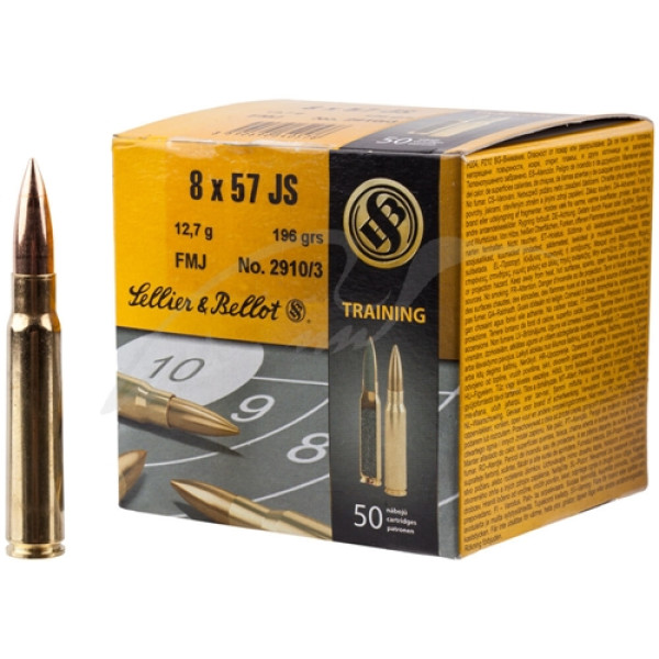 Патрон Sellier & Bellot Training кал. 8x57 JS пуля FMJ масса 12,7 грамма/ 196 гран. Нач. скорость 789 м/с.