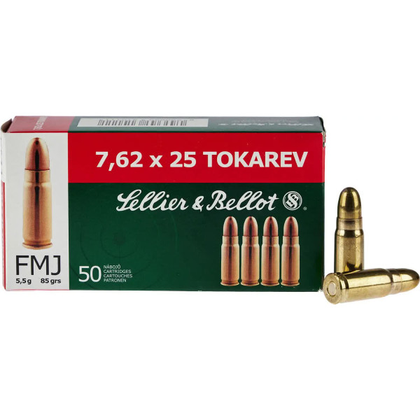 Патрон Sellier & Bellot кал. 7,62x25 Tokarev пуля FMJ масса 5,5 г/ 85 гр