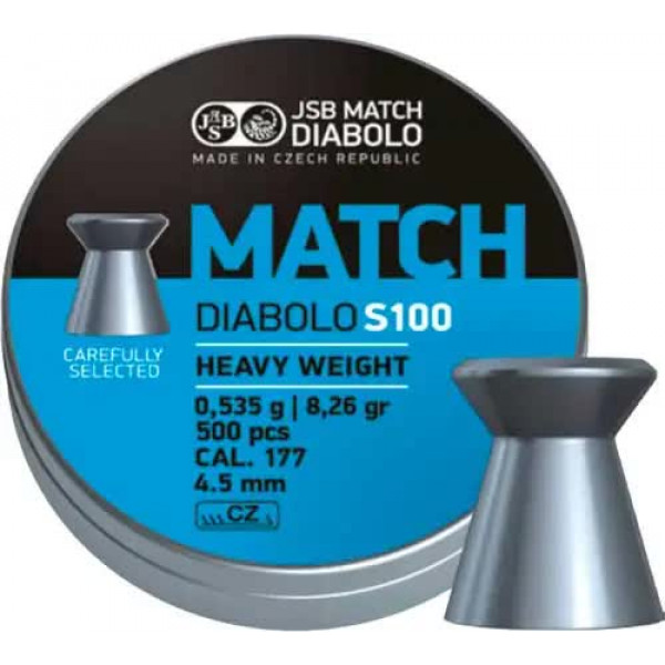 Кулі пневматичні JSB Diabolo Match S 100. Кал. 4,5 мм. Вага - 0.53 г. 500 шт/уп