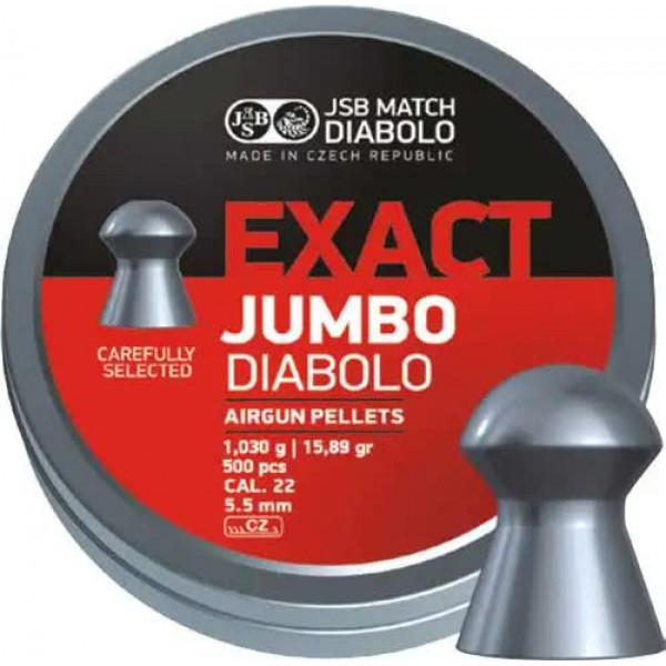 Кулі пневматичні JSB Diabolo Exact Jumbo. Кал. 5.52 мм. Вага - 1.03 р. 500 шт/уп