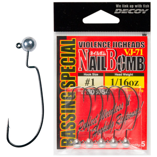 Джиг головка Decoy Nail Bomb VJ-71 #1/0 2.5g 5шт/уп Джиг головка Decoy Nail Bomb VJ-71 #1/0 2.5g 5шт/уп